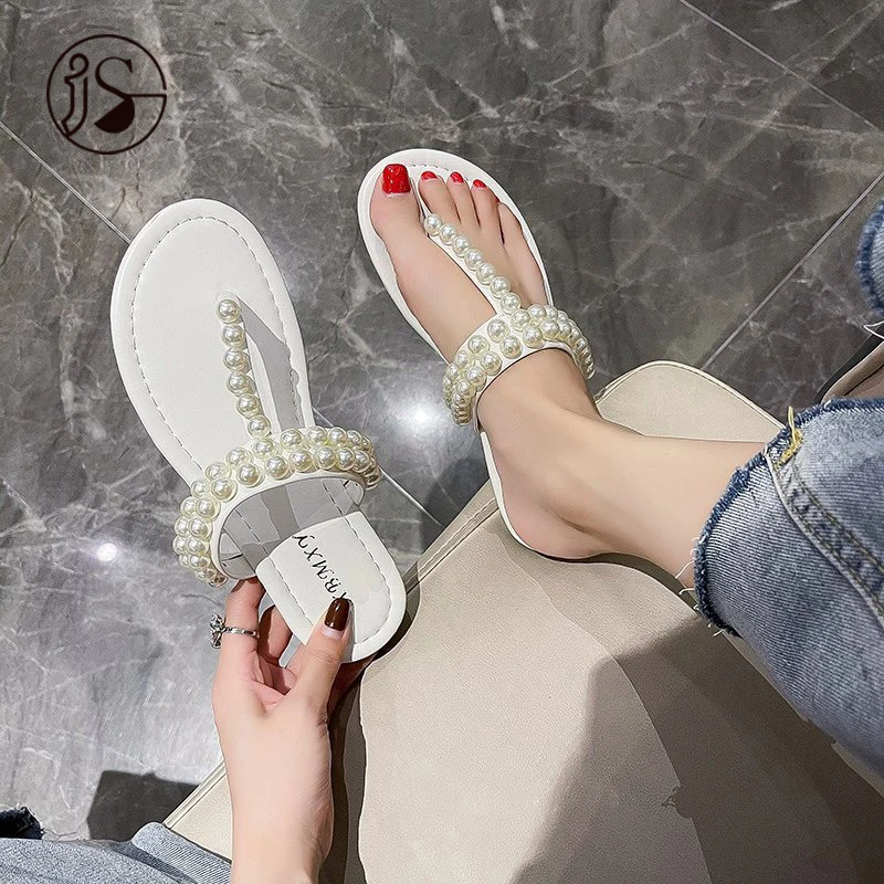 

2021 fashion soft footwear ladies dazzling pearl ladies slippers and sandals casual comfort flip flops, Customized color