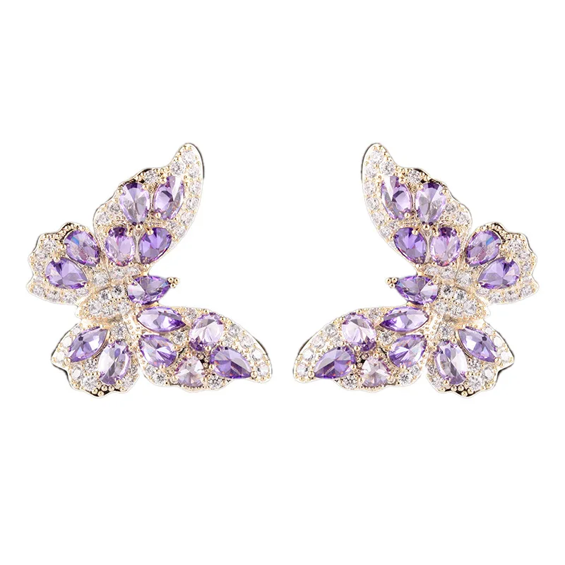 

Wholesale Luxury Butterfly Stud Earrings for Women Girl Gold Plated Colorful Crystal Zircon Micro Paved Delicate Fashion Jewelry