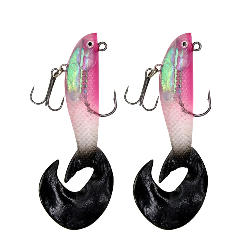 

Leading PVC Big Curl Tail Swimbait Jig Heads Bass Trout Pike Lures Fishing Lure Baits 9.5cm 14g Weighted Hook, 3 colors swimbaits