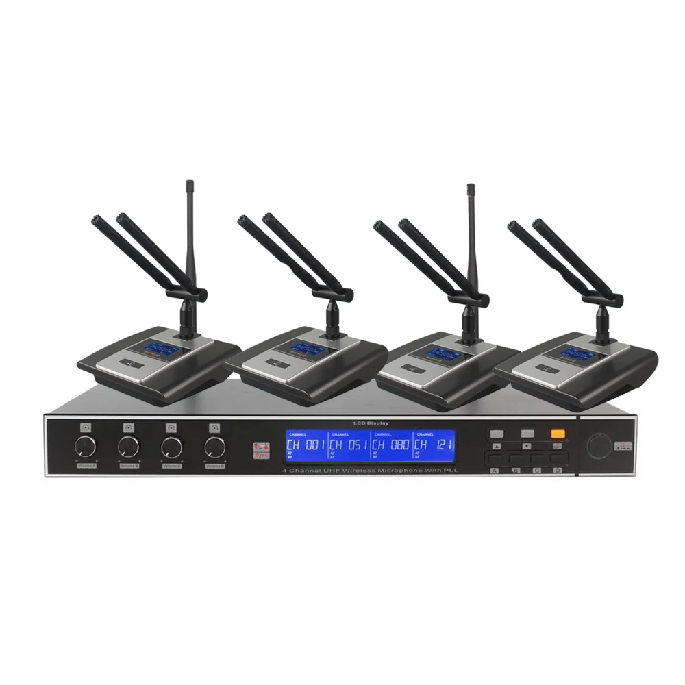 

wireless uhf 4 channel mic for meeting room press conference microphone system