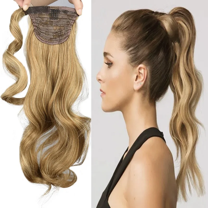 

Clip In Ponytail Hair Extension Heat Resistant Synthetic Natural Wave Pony Tail 20" Long Wavy Wrap Around silike Hair, Pic showed