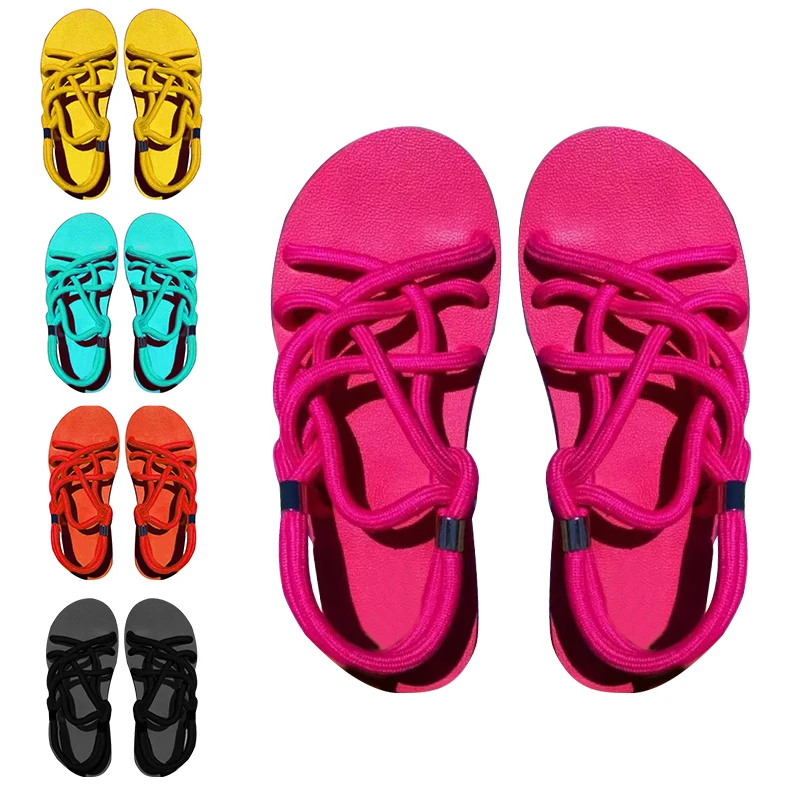 

Agreat Wholesales Cute Toe Strap Flat Slide Fashion Rope Sandals Shoes 2021