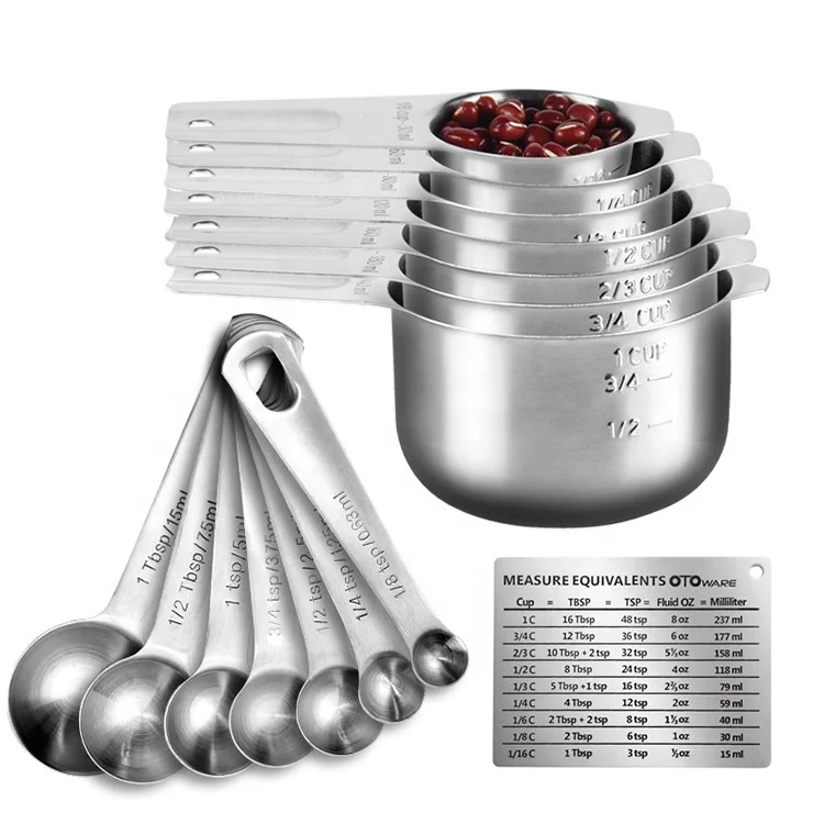 

home kitchen coffee scale set 304 stainless steel 7pcs measuring cups and spoons, Silver