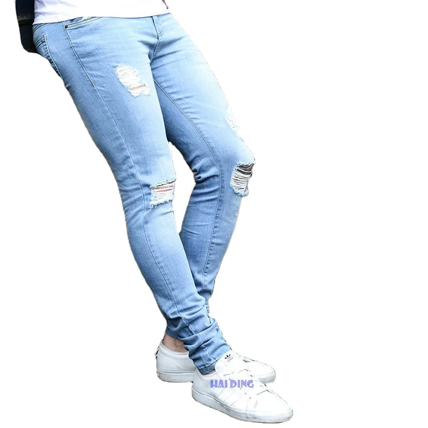 

2021 Amazon's new ripped skinny white frayed pants men mens trousers Men's Jeans