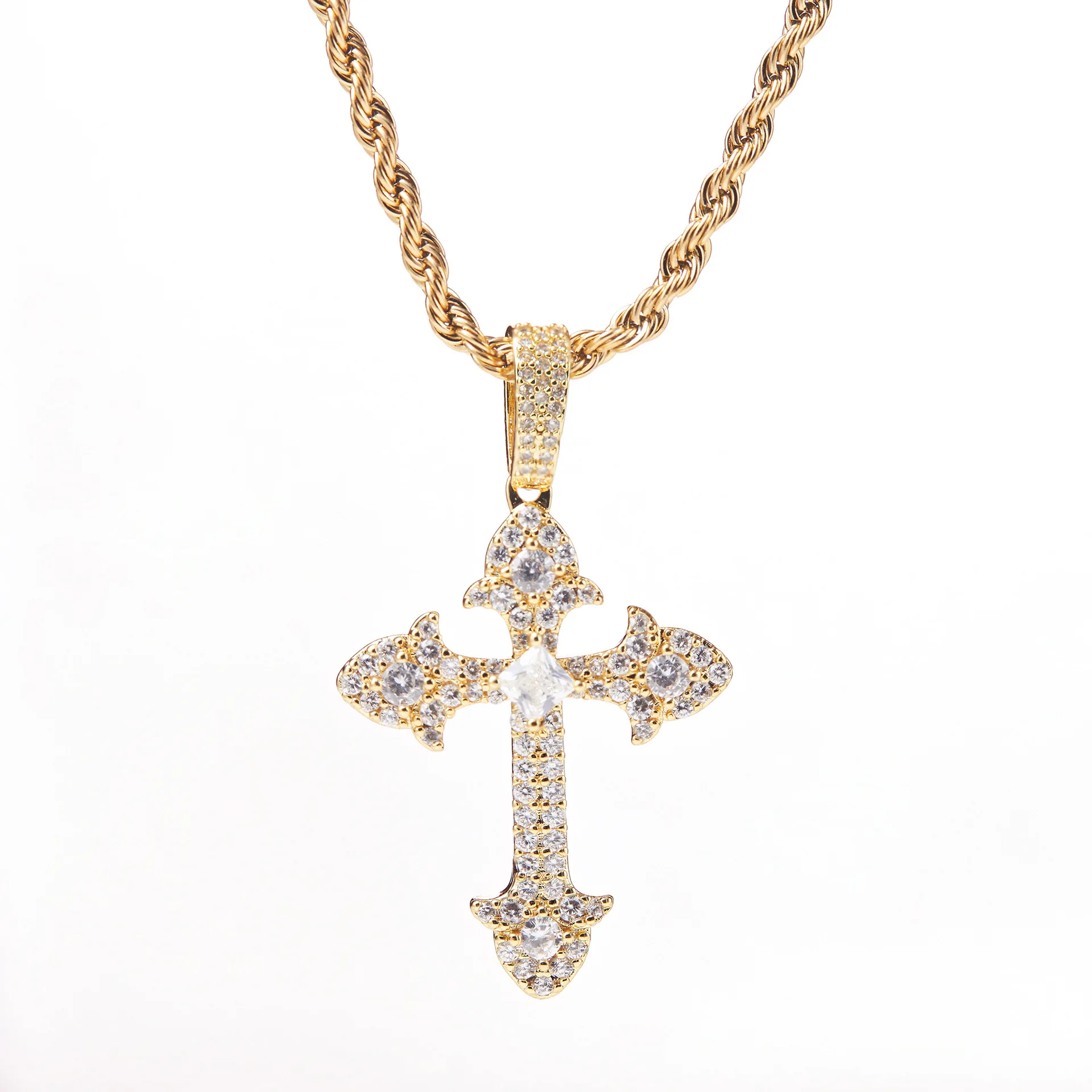 

High Quality Personality Jesus Necklace Fashion Hip Hop Zircon Necklace Retro Cross Necklace, Platinum\gold