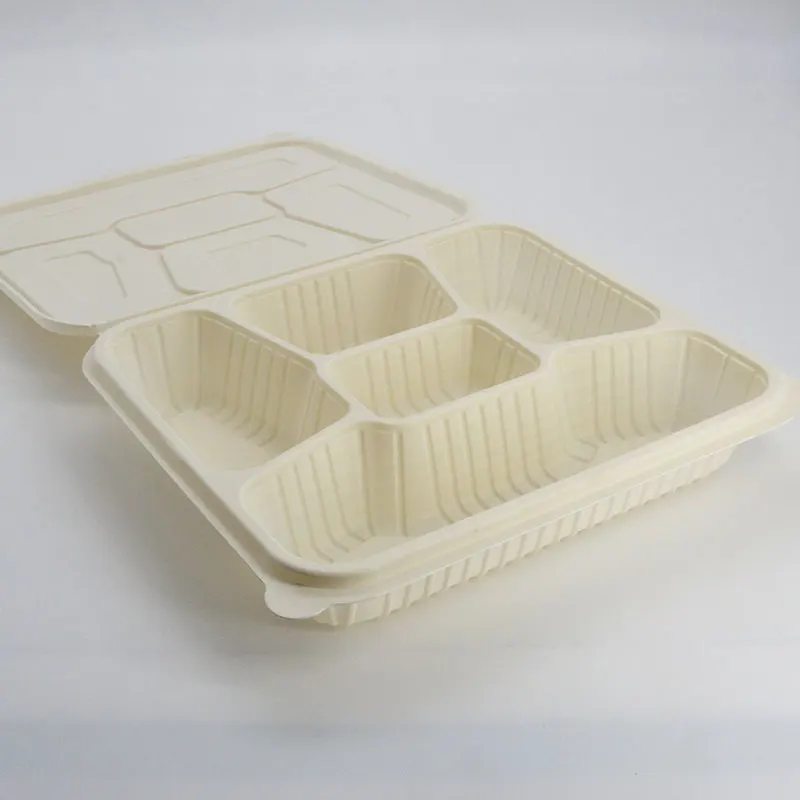 

Plain Containers For Packaging Food Biodegrad Container 5 Compartment, White/black/yellow/green