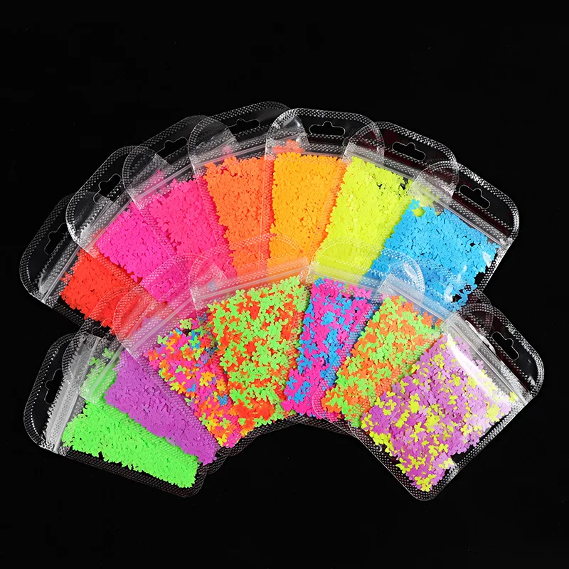 

12 girds Neon Mix Star Butterfly heart fruit slice Fluorescence flakes nail glitter nail art sequins, Colorful