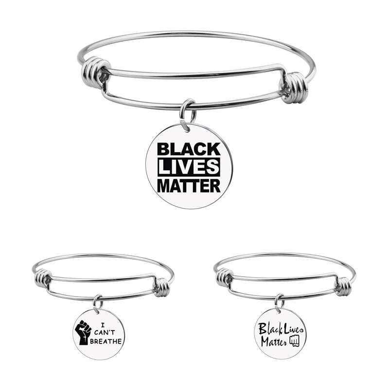 

Factory Made Stainless Steel Black Lives Matter I can't Breathe  Stackable Wire Bangles Bracelets for Women, Silver/gold/rose gold plated