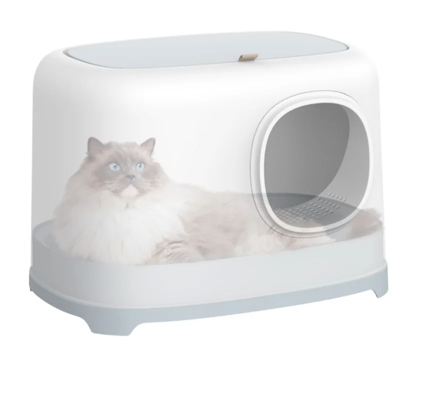 

Hot in Europe wholesale pet cleaning enclosed training cat litter box fashion and lightweight toilets for cats high quality, Gentleman gray /maple leaf red/ shell powder/ macaron blue