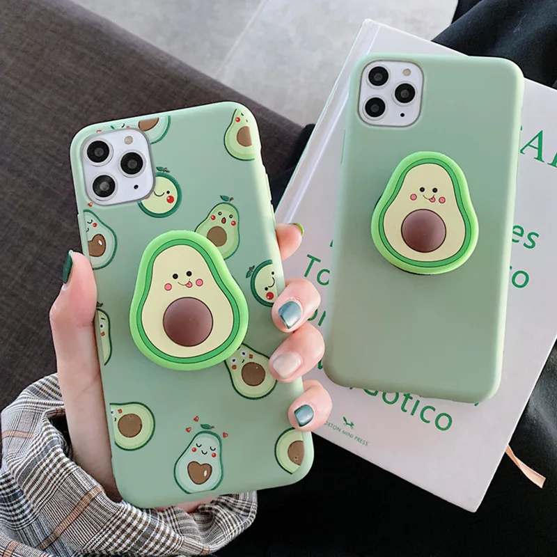 

Candy TPU Smiley Avocado Phone Case For Apple iphone 11ProMax Cover XR 8Plus 12mini With Folding Stand for POP Socket Wholesale