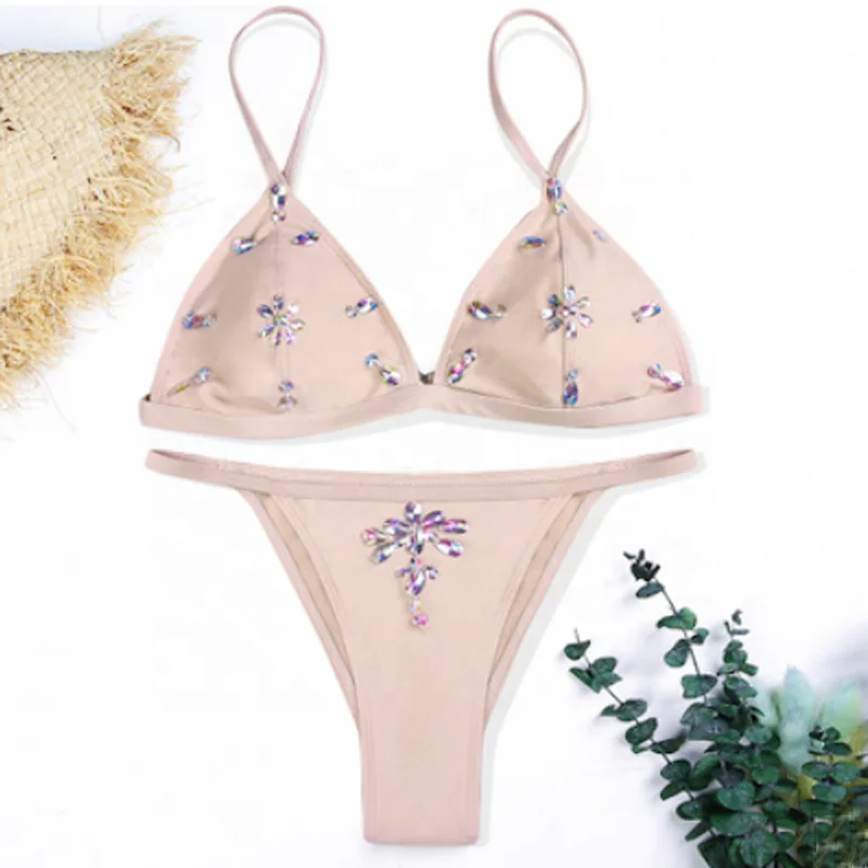 

2021 New sexy rhinestone three points lingerie ladies lingerie sexy underwear, Accept customized