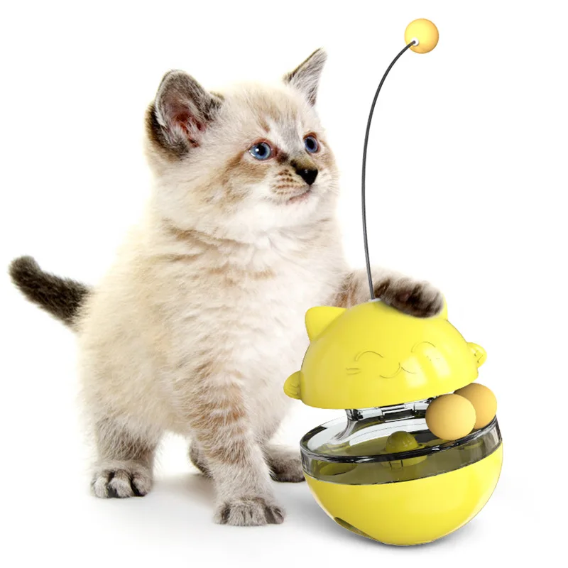 

Cat Toy Squeak Pet Toy Cat Stick Tumbler smart ball Lucky cat shook and leaked food toy, As picture