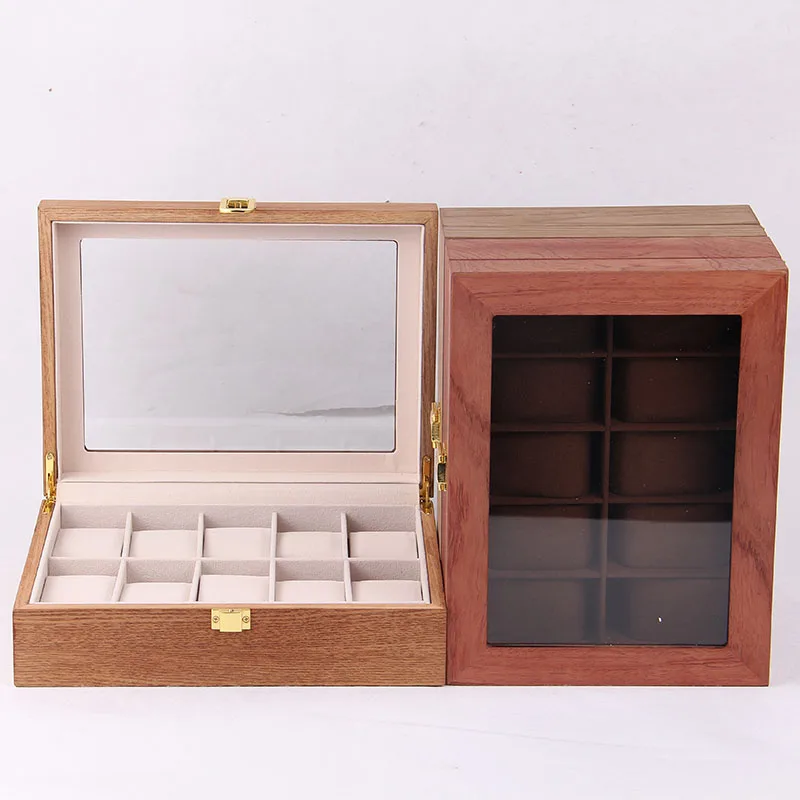 
Stackable 10 piece watch wood case with lid with velvet insert worldwide watch box 