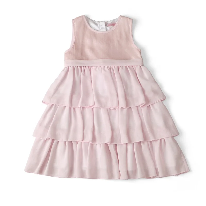 

Fashion Boutique Girls Pink Sparkly Sequins Top Layered Bottom Pink Summer Sleeveless Chiffon Dresses for Kids Children