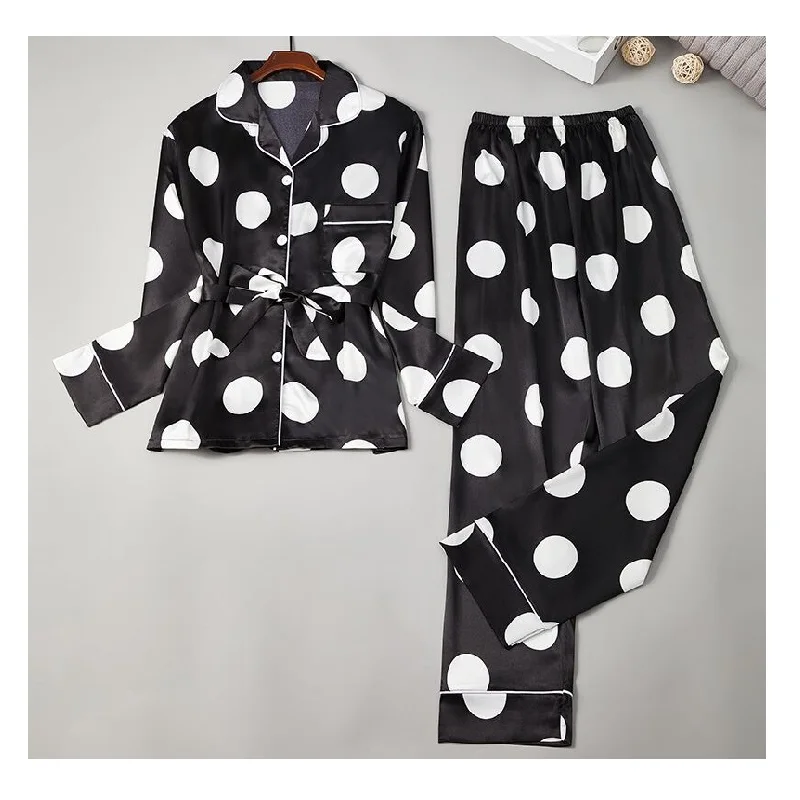 

2022 milk silk pajamas women wear nightdress stripes polka dots printed satin Woman Homewear Pijama Satin