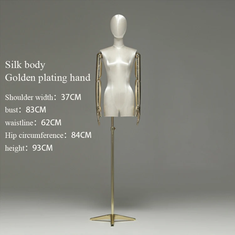
Silk Fabric Gilded Arm Female Mannequins With Holder Show Dresses Women Upper-body Window Display Model Mannequin 