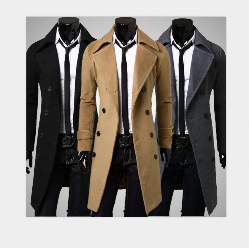 

IHSN161 Dropship mid-length double-breasted trench coat fashion casual slim men's woolen factory direct jacket, Customized color