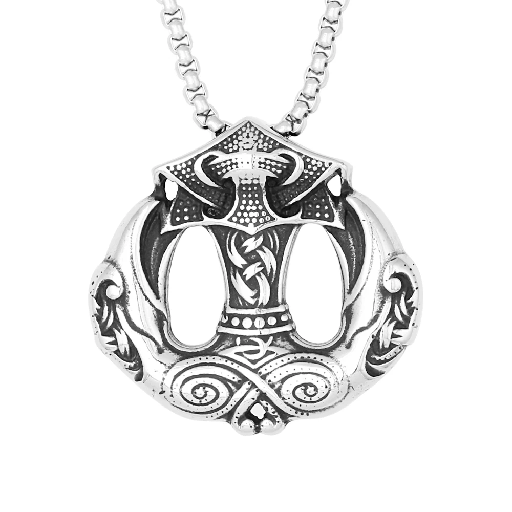

Vintage Nordic Mythology Thor Hammer Jewelry Stainless Steel Punk Viking Amulet Pendant Necklace