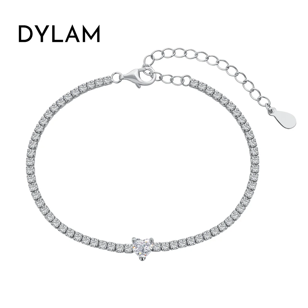 Dylam Charm Jewelry Accessories S925 Silver Rhodium Plated 5A Grade Cubic Zirconia Classic Tennis Bracelet for Women