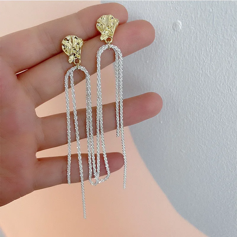 

2023 Newly-designed long super fairy sparkling tassel earrings fashion tassel chain earrings girls jewelry