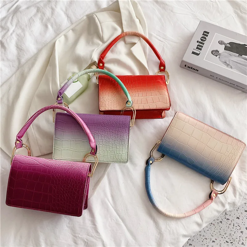 

Crocodile pattern candy color square bag women hand bags ladies handbags for women luxury purses, 4 colors