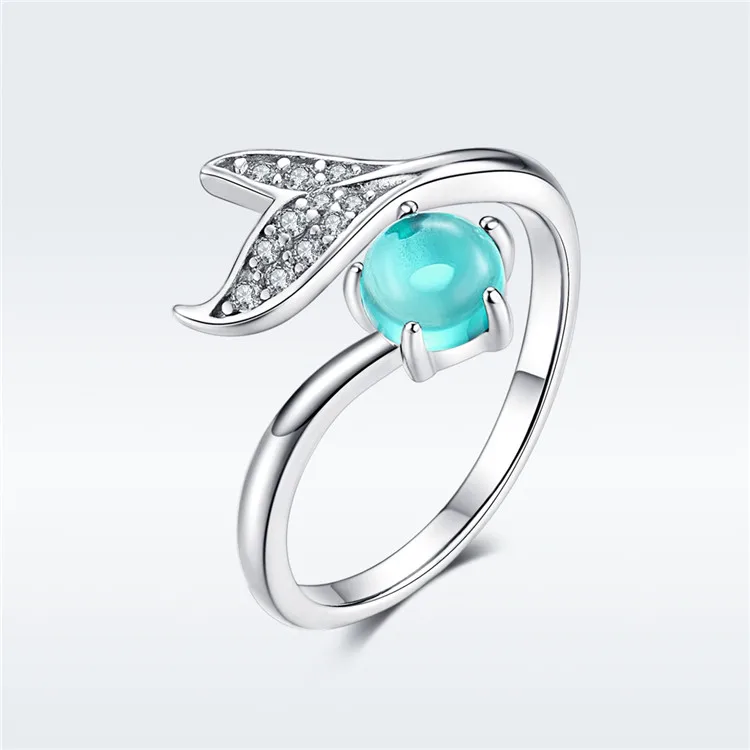 

Trendy Sterling Silver 925 Ring Blue Ocean Tail Cubic Zirconia Mermaid Tear Rings for Girls Women Gifts