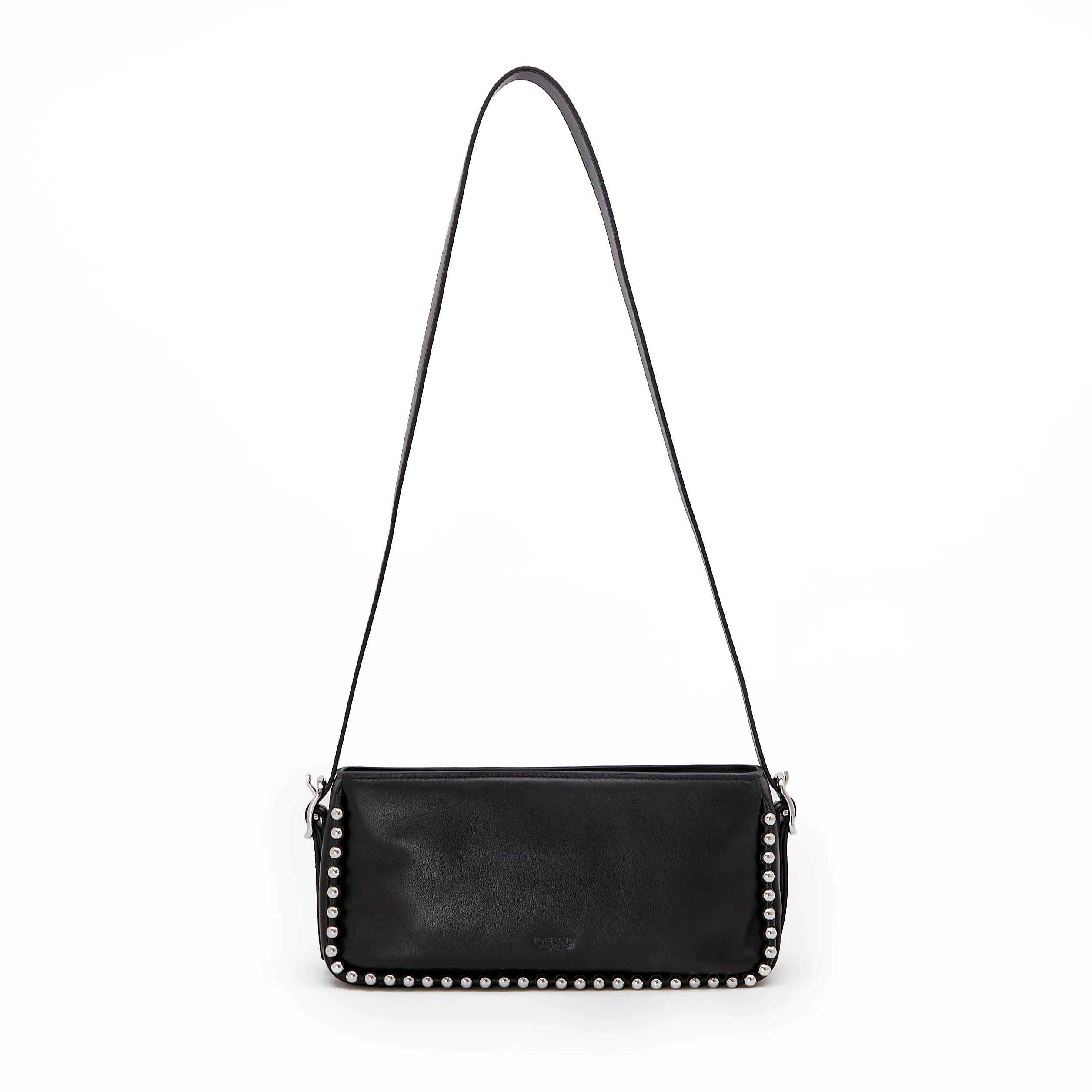 

OEM supplier white steel round bead edging messenger lady bags genuine leather women handbags women shoulder bags, Black