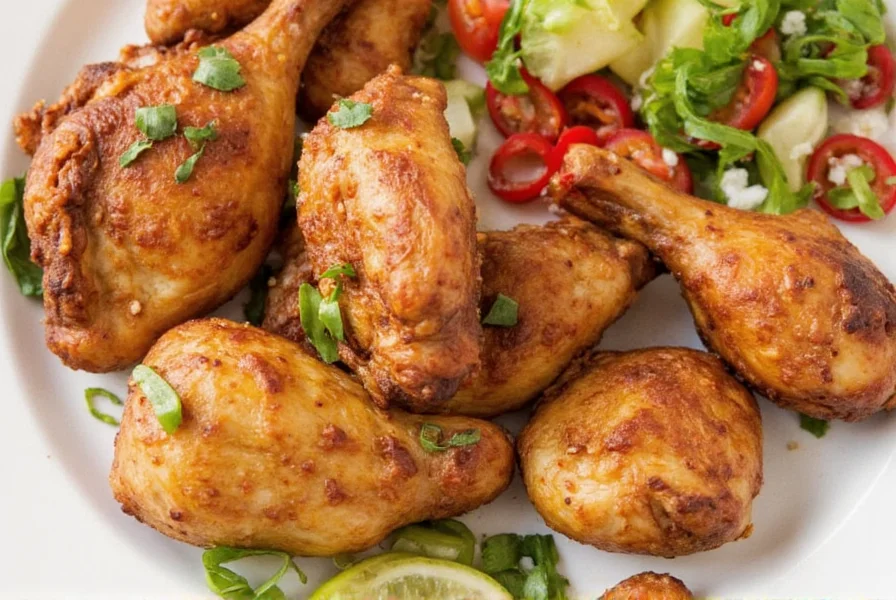 Plated tandorri chicken with mint chutney