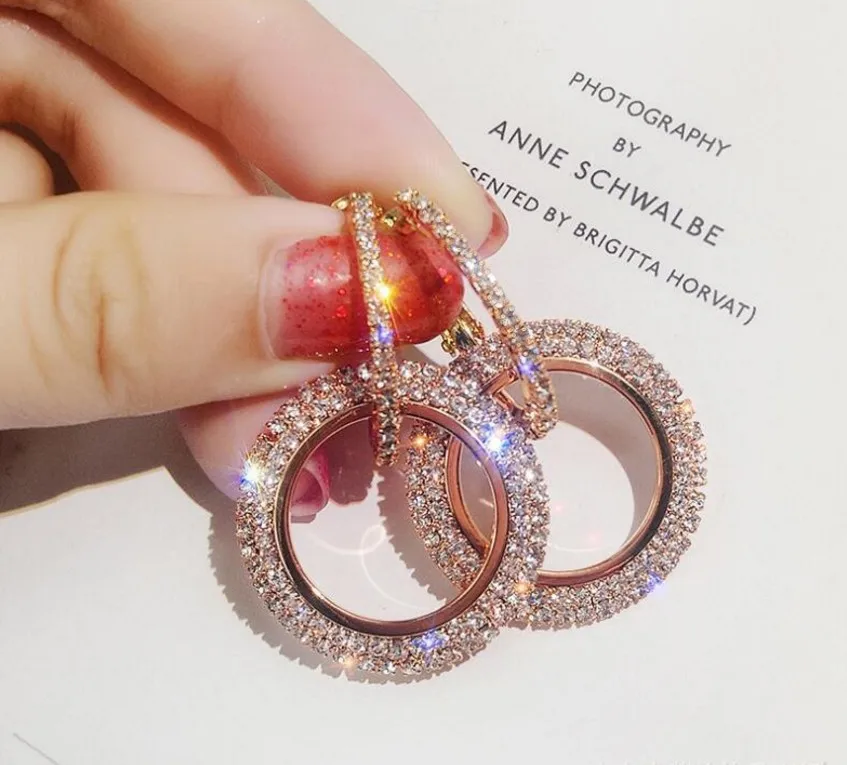 

E-124 Hot Selling All-Match Circle Bling Earrings Hoop Trending Alloy Diamond Korean Earrings, Picture shows