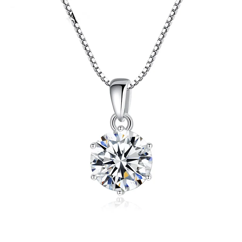 

S925 Silver Pendant Necklace Female 1 Carat Moissanite Pendant Net Red Simple Six Prong Necklace