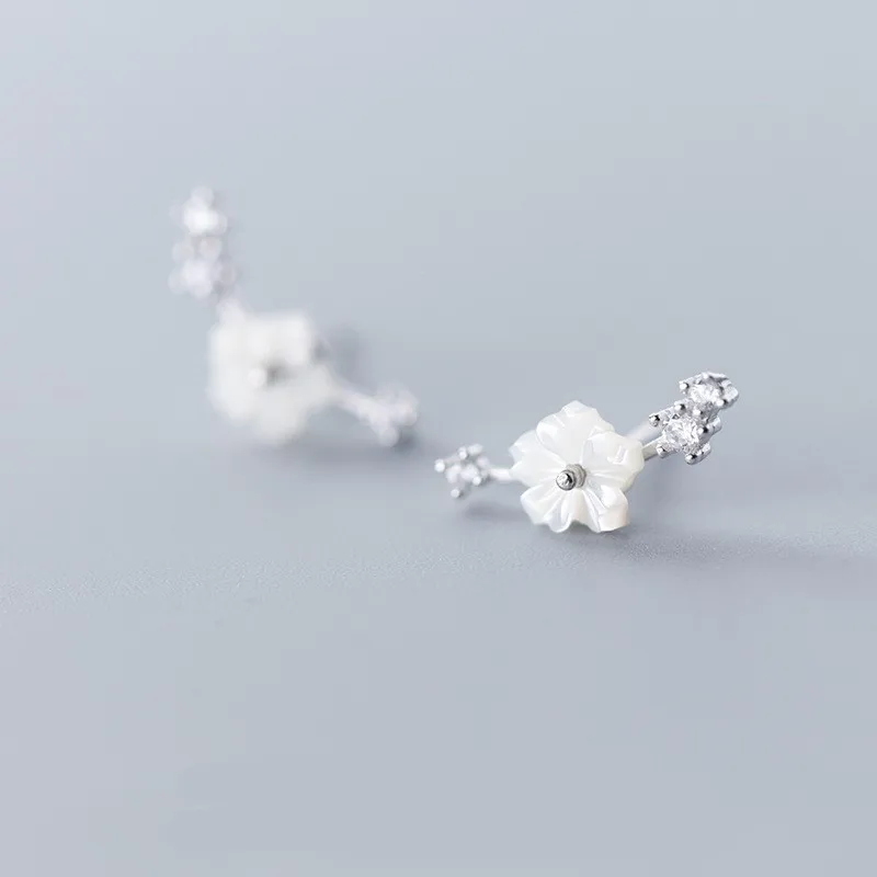 

Korean Style CZ Crystal Inset Shell Flower S925 Silver Stud Earrings Simple Flower Sterling Silver Earrings