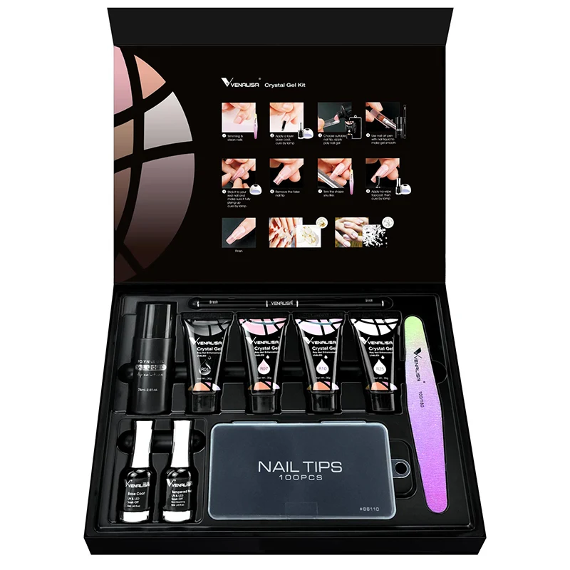 

Venalisa Best Sale Professional Nail Art Kit Extending Gel Polish 3 Series Se-mi Permanence Crystal Poly Nail UV Gel Set, 4colors/set