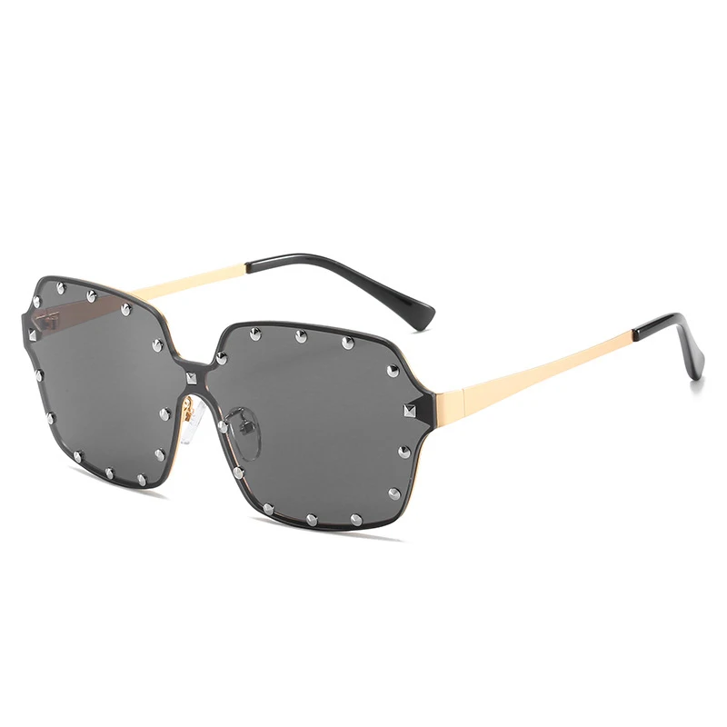 

2021 High Quality Personality Rivet Female Metal Shades Luxury Rimless Sunglasses Women, 7 colors