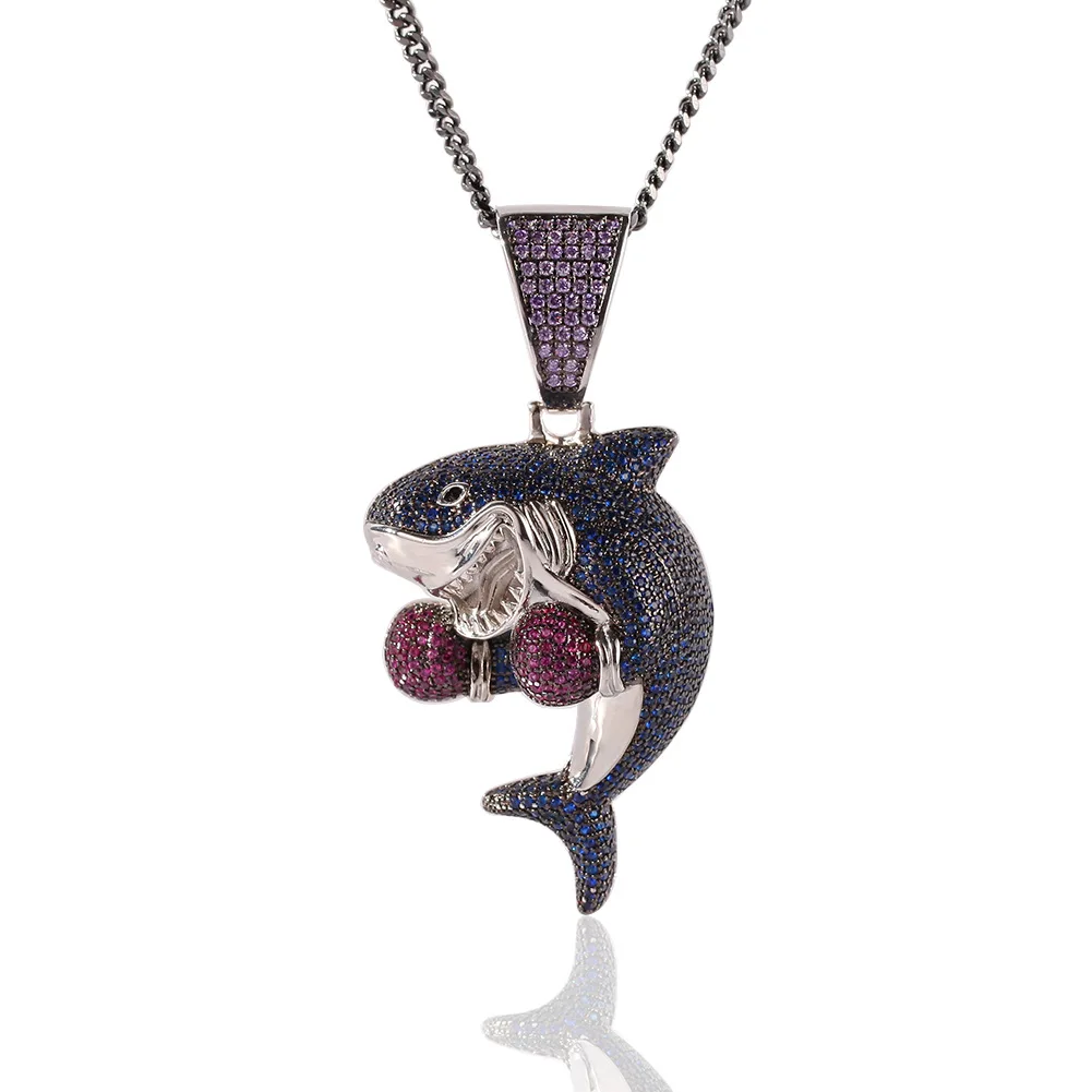 

Wholesale Fashion Hip-Hop Jewelry Zircon pendant necklace Boxing Shark Pendant Cartoon Necklace, Picture