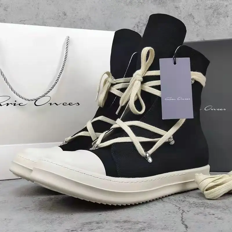 

New Wholesale Casual Custom Canvas Flat Canvas Casual womens men's plus size pink Rick Owens High boots Martin boots Shoes, As picture