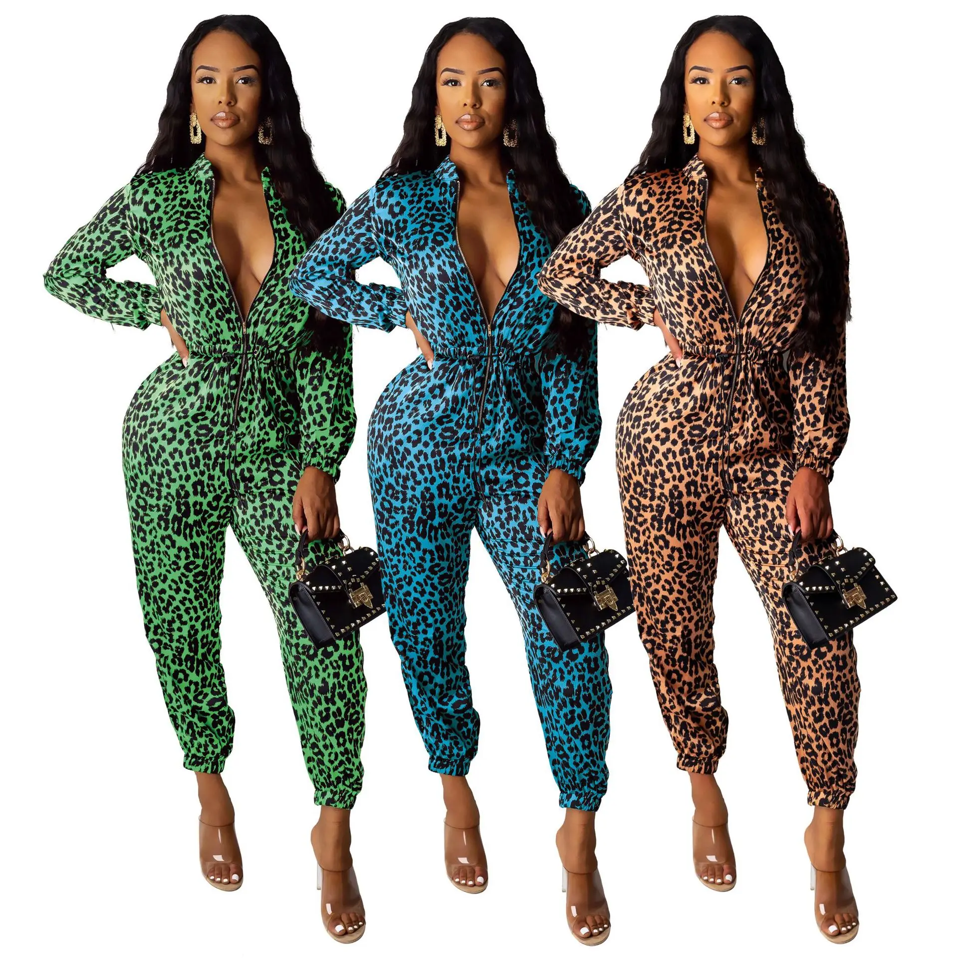 

women's v-neck jumpsuit Sexy digital print women's jumpsuit, Orange,blue,red