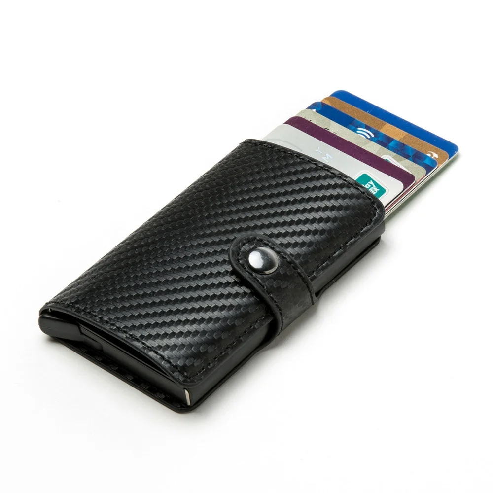 

no MOQ popular design RFID PU carbon fiber slim credit cards holder metal wallet cardholder, Red, blue, black, brown, grey