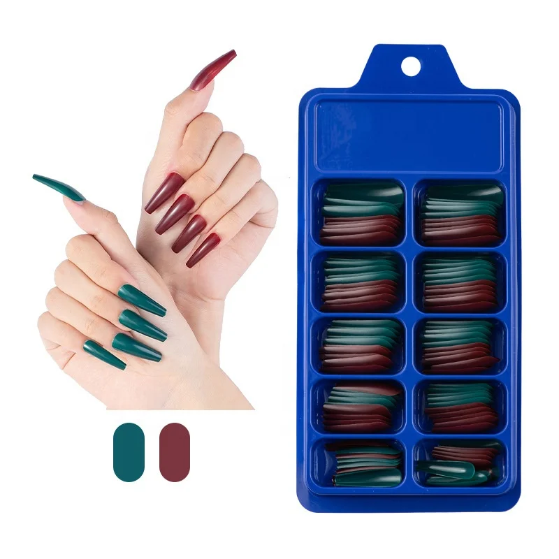 

100pcs/box Long ABS Ballerina Fake Nails Tips Pure Colors Full Cover Natural Coffin Press On False DIY Nail Art, Pure color