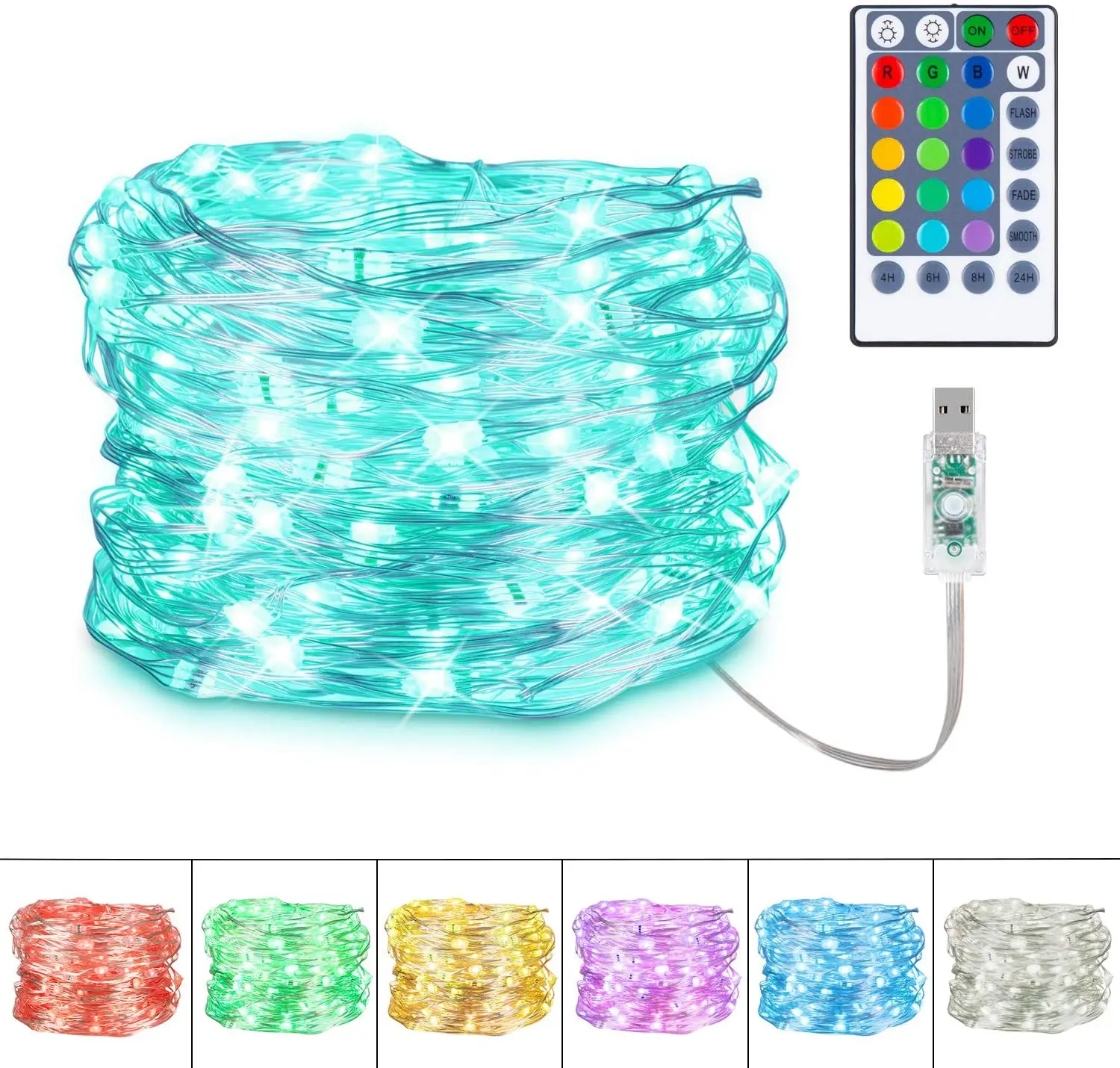 Multicolor USB Fairy String Lights with remote 33ft 100 LEDs Waterproof Cute light for kids bedroom, Christmas colorful decor
