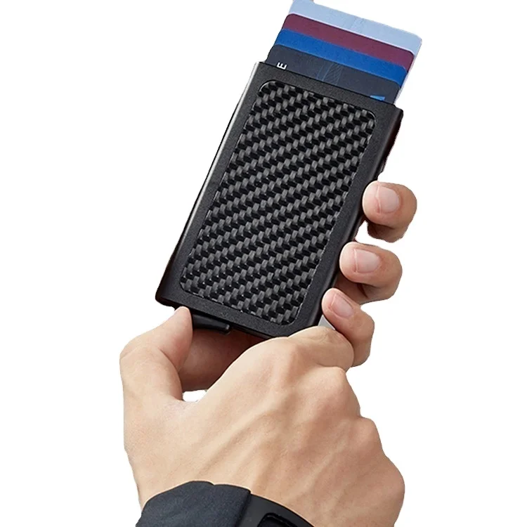 

Boson Metal Business Card Pocket Pop UP Wallet Carbon Fiber Card Holder, Black(customized )
