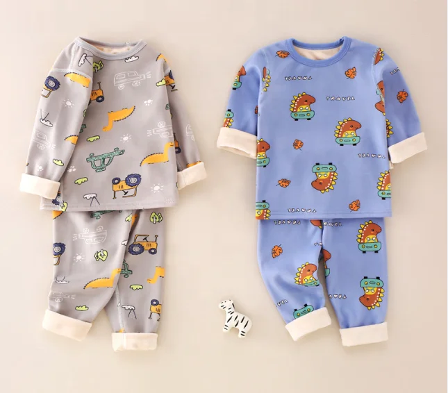 

Children's warm underwear set Plush thickened autumn and winter baby home clothes