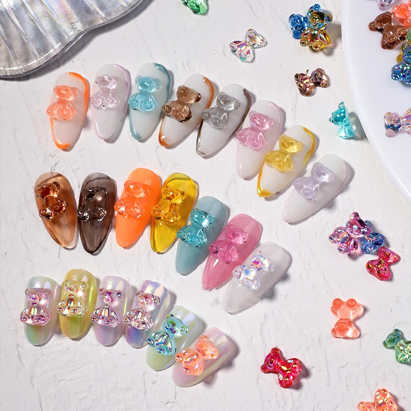 

Mixed Size Aurora Little Bear Nail Art Accessories Resin Kawaii Bear Stereo 3D Fashion Fingernail DIY Decoration