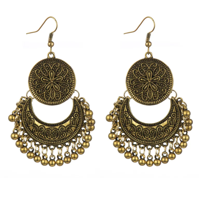 

Fast Selling on Amazon Hot Selling Bohemian Ethnic Style Alloy Indian Style Bead Earrings, Gold,silver