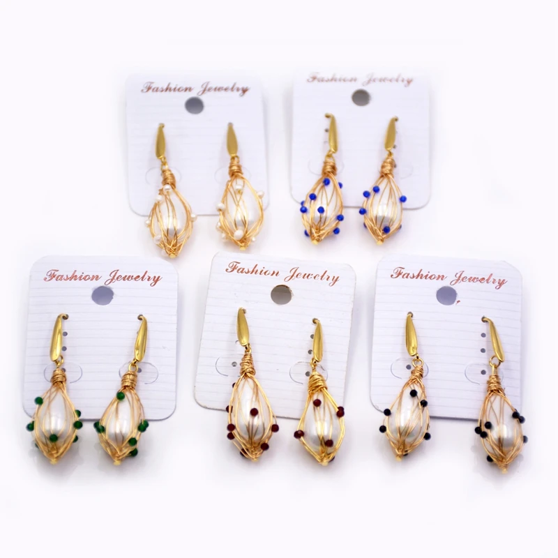 

Designer Women Korean Handmade Wired Drop Jewellery Bohemian Luxury Earrings Baroque Pearl Drop Dangle Earrings Fashion Jewelry, Gold