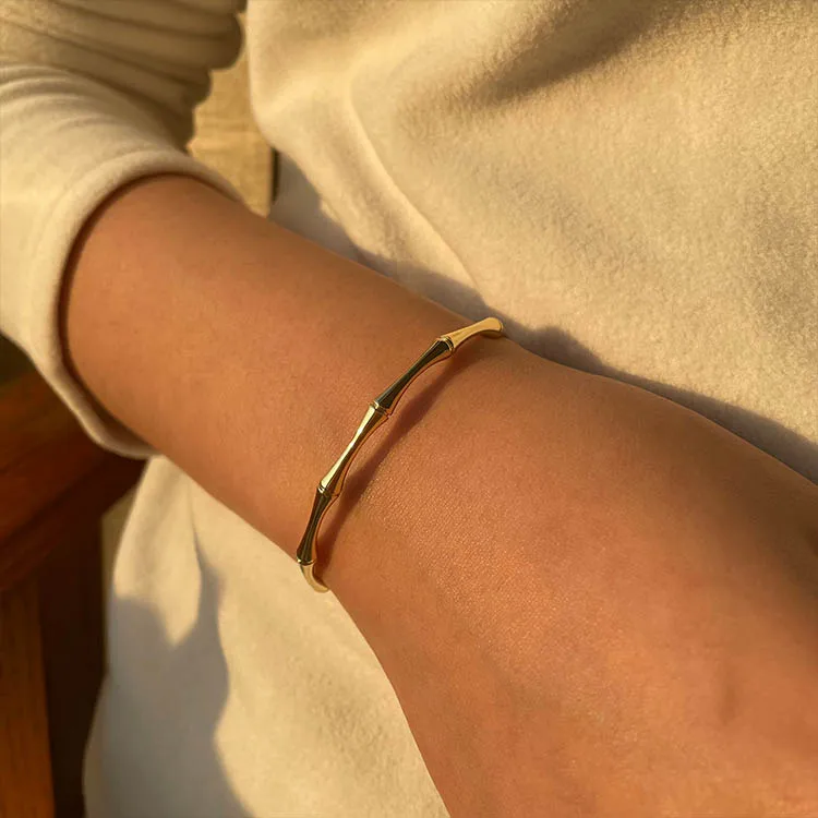 

Fashion 18k gold plated minimaist open size bamboo bangle bracelets women