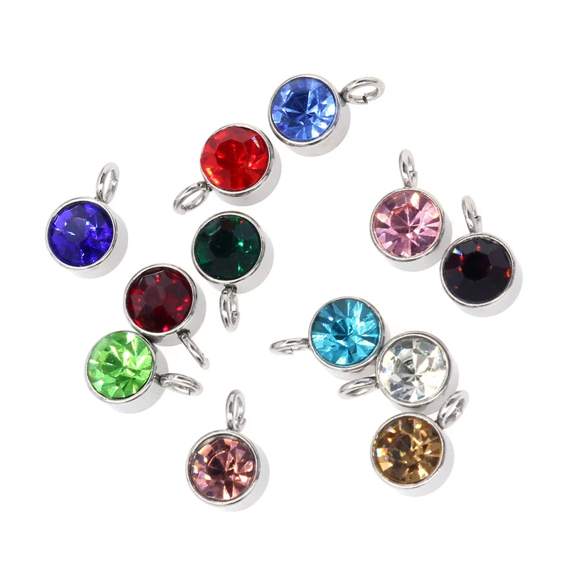 

6x9mm Stainless Steel Metal 12 Birthstone Charms For DIY Jewelry Making