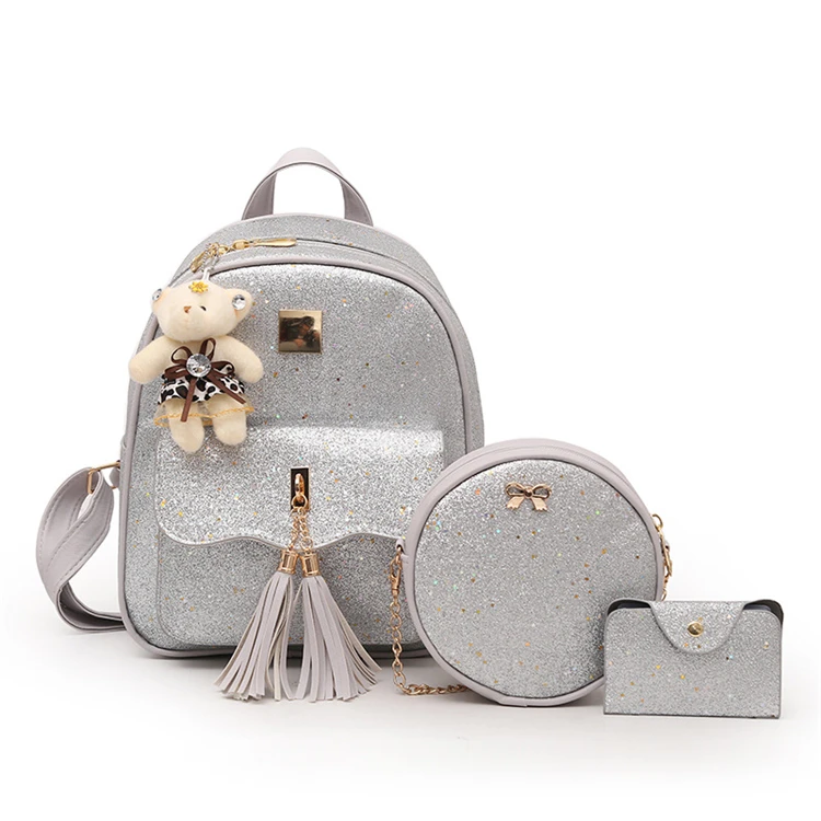 

Top Fashion Small Mini embroidery PU Leather Hot selling Girls & Women PU leather school backpack bag 3pcs set with flowers, As pictures
