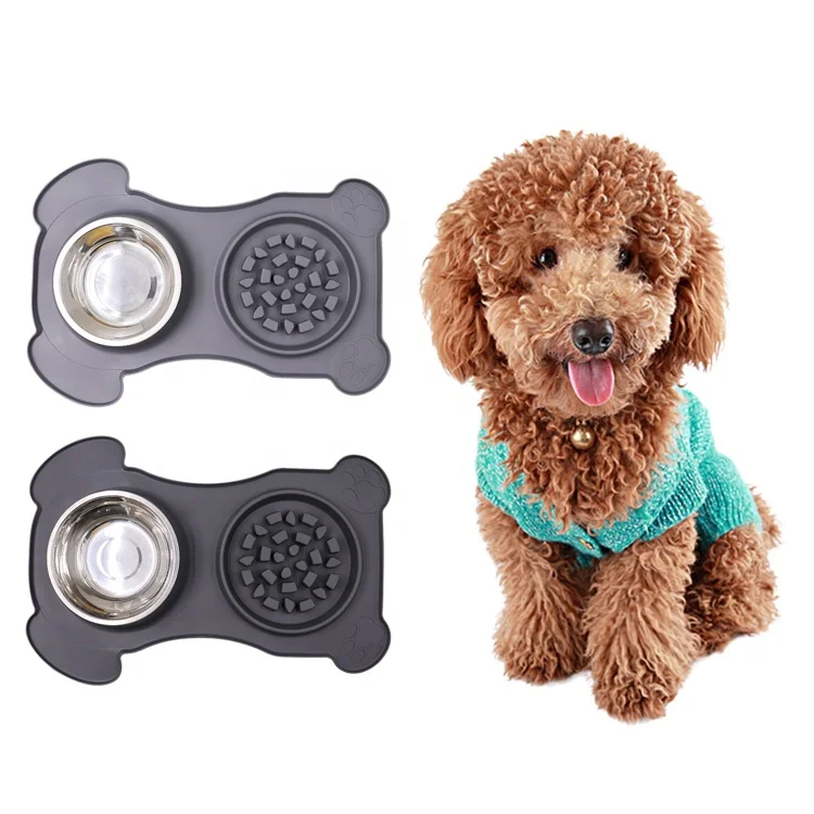 

Non-Slip Silicone Mat Feeder Bowls Pet Bowl for Puppy Small Medium Dogs Cats and Pets, Black + gray