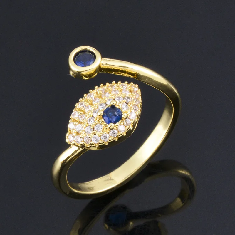 

2021 Sailing Jewelry Womens Blue Evil Eye Finger Rings Adjustable Rose Gold Plated Open CZ Evil Eye Rings