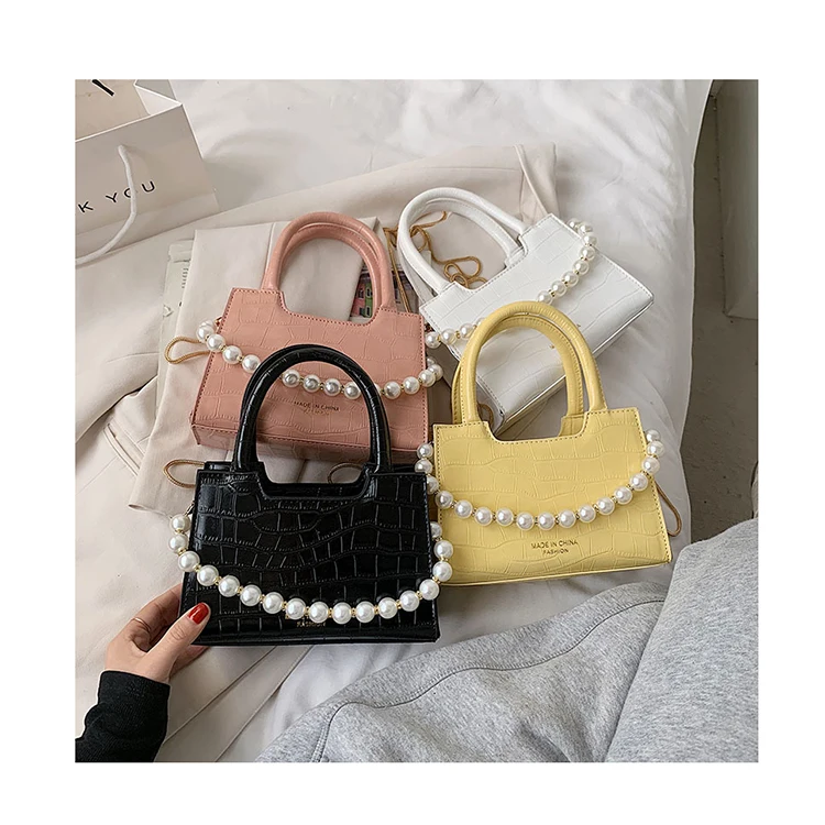 

Small Crocodile Pattern Chain Crossbody Bags For Women Trendy PU Leather Clutch Pearl Handle Tote Purses and Handbags sac a main